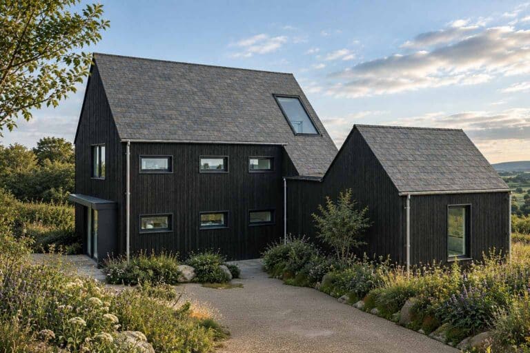 Contemporary house with granite and shou sugi ban cladding Dartmoor National Park Devon