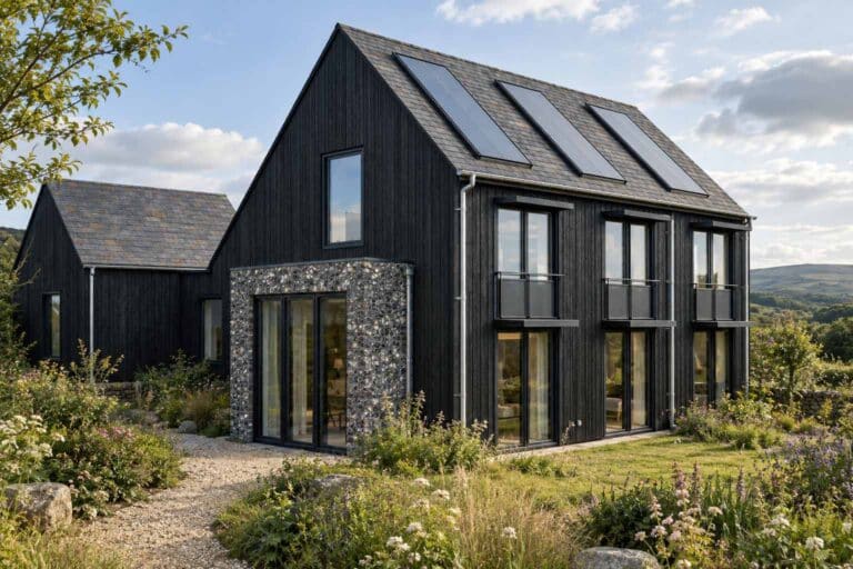 Contemporary house with shou sugi ban cladding and granite Dartmoor National Park Devon