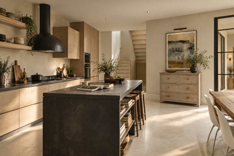 Neutral, pared back interior design, contemporary Dartmoor home
