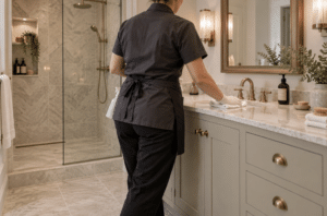 Hotel bathroom housekeeping cleaning vanity