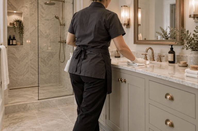 Hotel bathroom housekeeping cleaning vanity